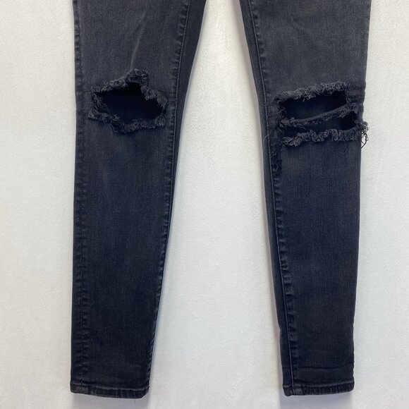 American Eagle Jegging Mid-Rise Ripped Skinny Jeans Women 6R Black Dark Wash - Picture 13 of 16
